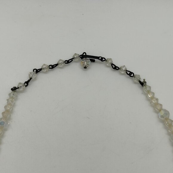 Vintage Clear Faceted Glass Bead Necklace With Shepherds Hook Clasp 1940-1950s - Picture 12 of 14